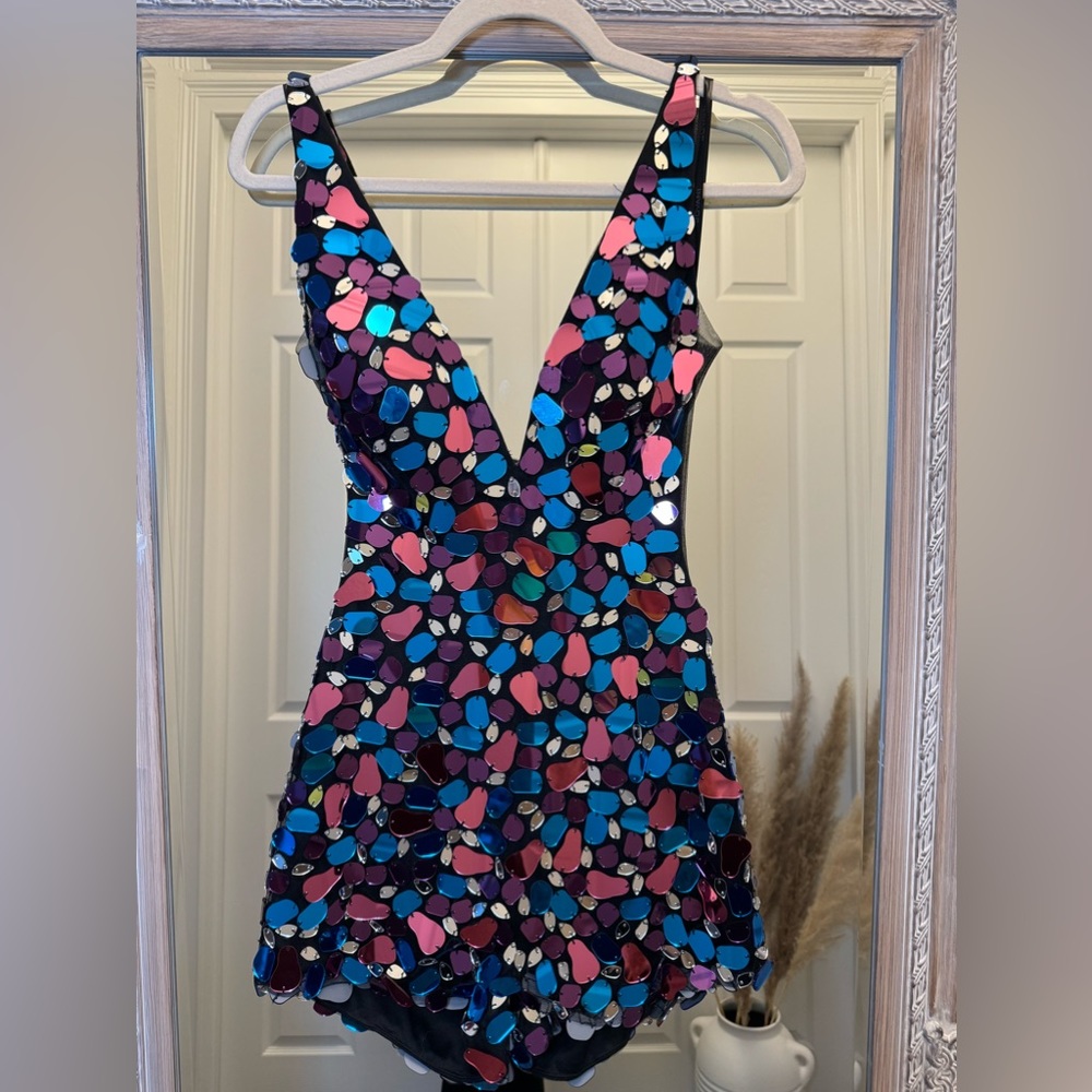 Jovani Jeweled Romper / Size 0 / Teal - Fucsia- Pink - Silver- Black